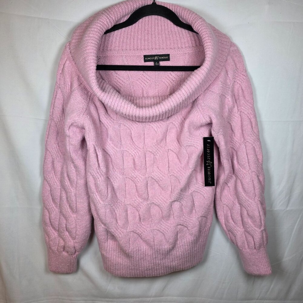 Almost Famous Cable Knit Turtleneck Sweater Women's L Lavender Pullover NWT